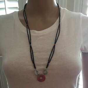 Handmade Black Beaded Necklace with Washers